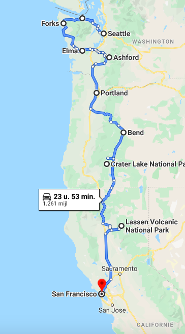 Voorbeeldroute Seattle - San Francisco - De Route