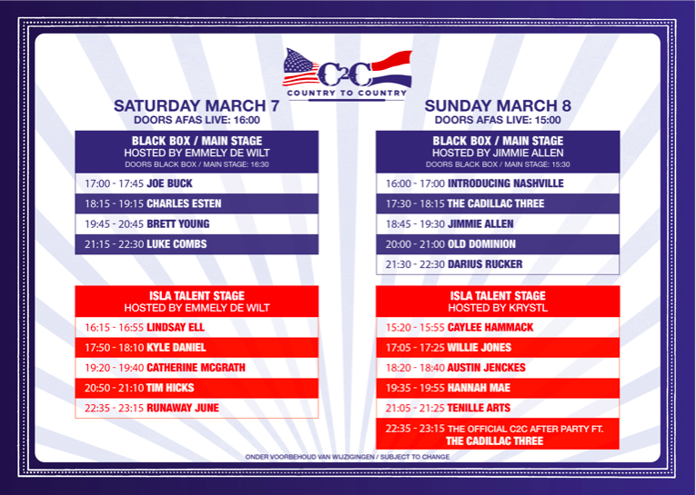 C2C Country to Country Amsterdam - Programma